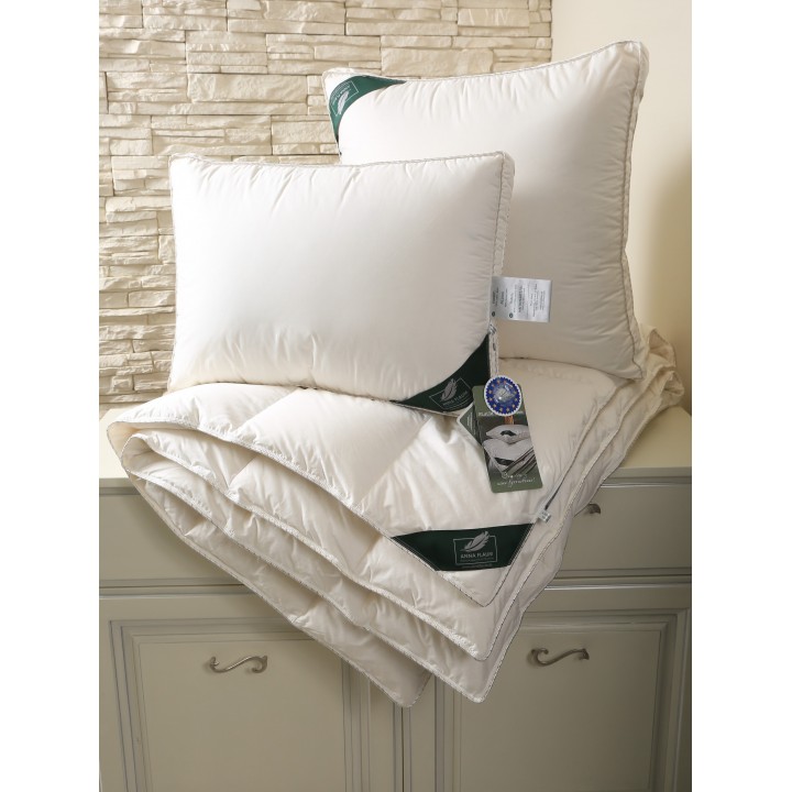 Подушка пуховая средняя с бортиком «Flaum Sahne Kollektion» (50х70 см; наполнитель: 100% белый гусиный пух; чехол: мако-сатин, 100% хлопок)