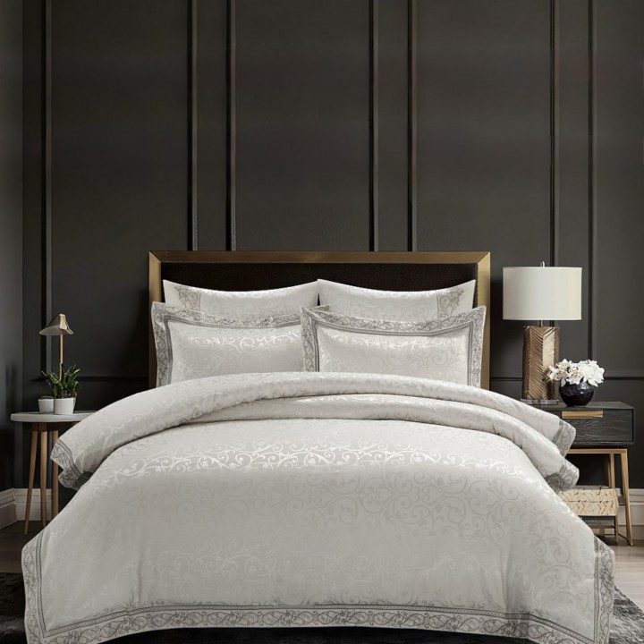 Постельное белье «Perla Grigia» с вышивкой (евро; жаккардовый сатин: 45% хлопок, 55% вискоза / сатин: 100% хлопок; арт. 591N-4)