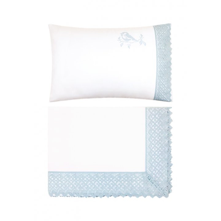 Комплект постельного белья в колыбель «Синички» (цвет: белый/голубой, перкаль)