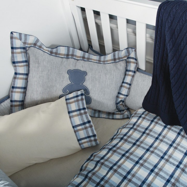 Комплект постельного белья в колыбель «Lucas» (цвет: айвори/синий/серо-бежевый: 100% лен)