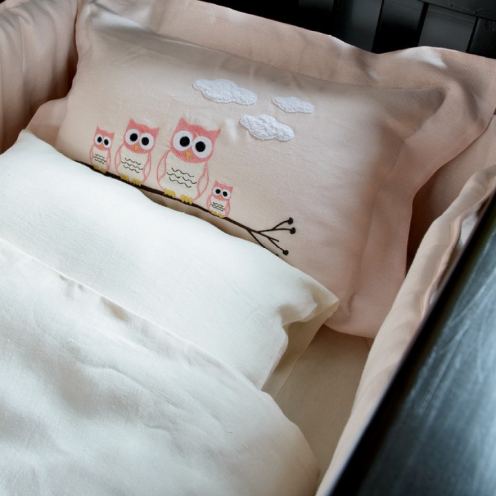 Комплект постельного белья в колыбель «Nathalie» (цвет: нежно-розовый/айвори: 100% лен)