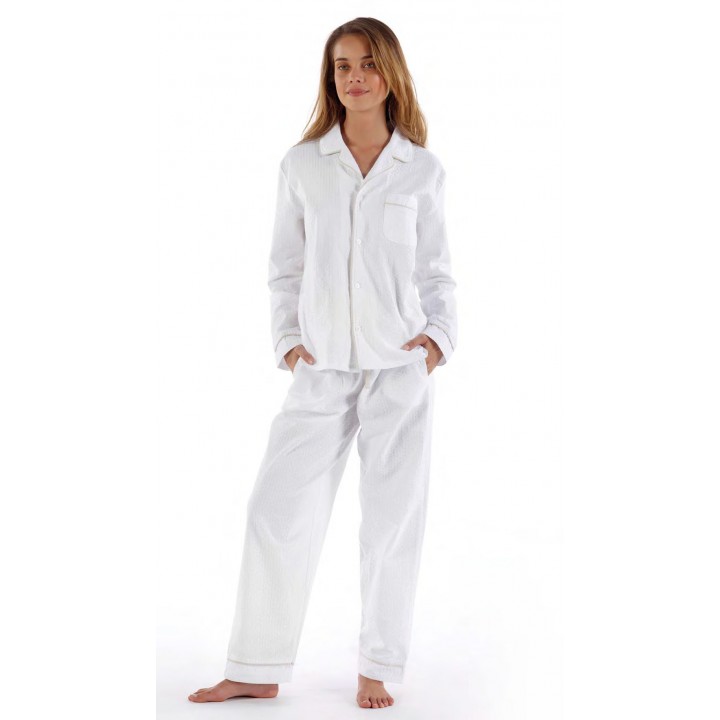 Пижама хлопковая женская «Alison», цвет:  white/flax - белый/натуральный (размер L (48-50); сирсакер: 100% хлопок)