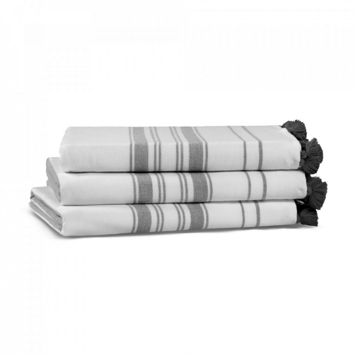 Полотенце махровое «One Side», цвет: white/dark grey - белый/темно-серый (100х180 см; гладкотканая/махра: 100% длинноволокнистый хлопок)