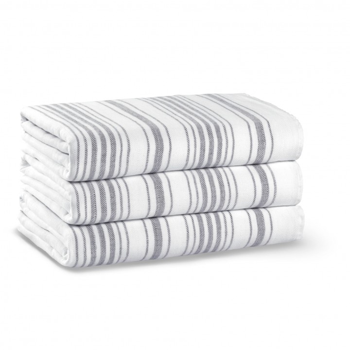 Полотенце махровое «Striped Gauze», цвет: white/dark grey - белый/темно-серый (100х180 см; гладкотканая/махра: 100% длинноволокнистый хлопок)