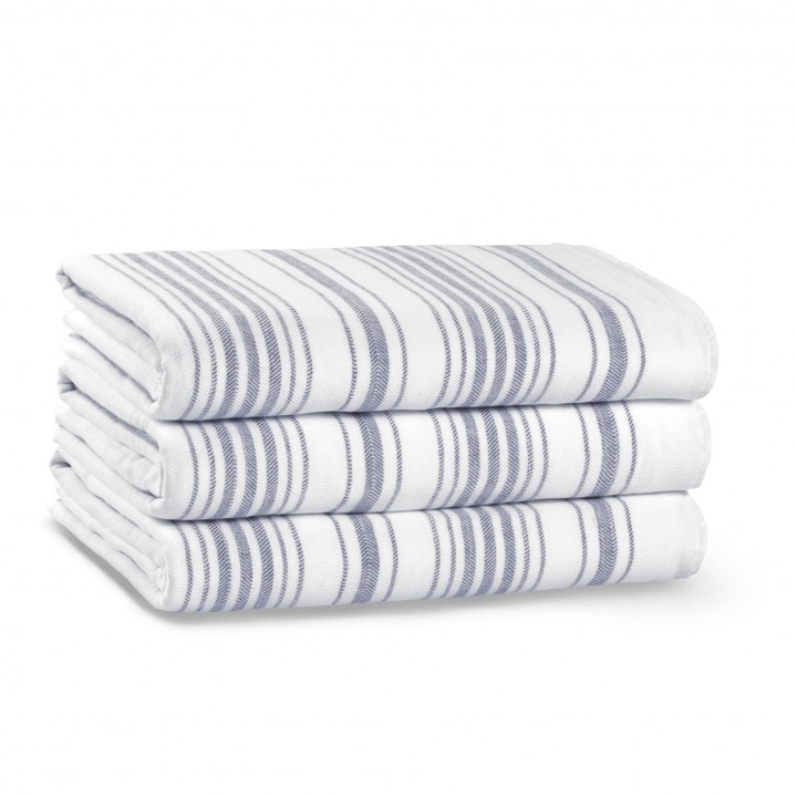 Полотенце махровое «Striped Gauze», цвет: white/navy - белый/синий (100х180 см; гладкотканая/махра: 100% длинноволокнистый хлопок)