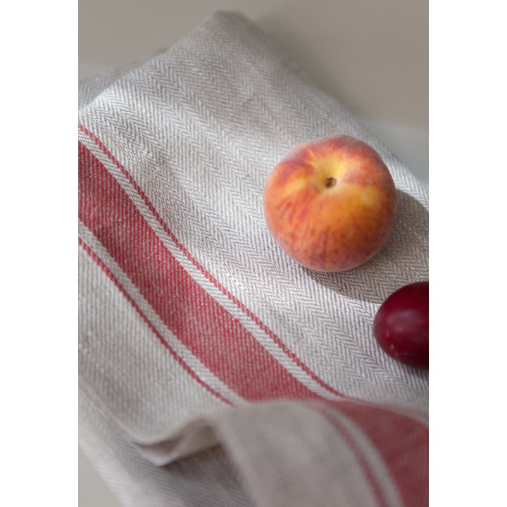 Кухонное полотенце «Kitchen Towel», цвет: натуральный/красная полоса (50х70 см; гладкотканое; 100% лен stonewashed)