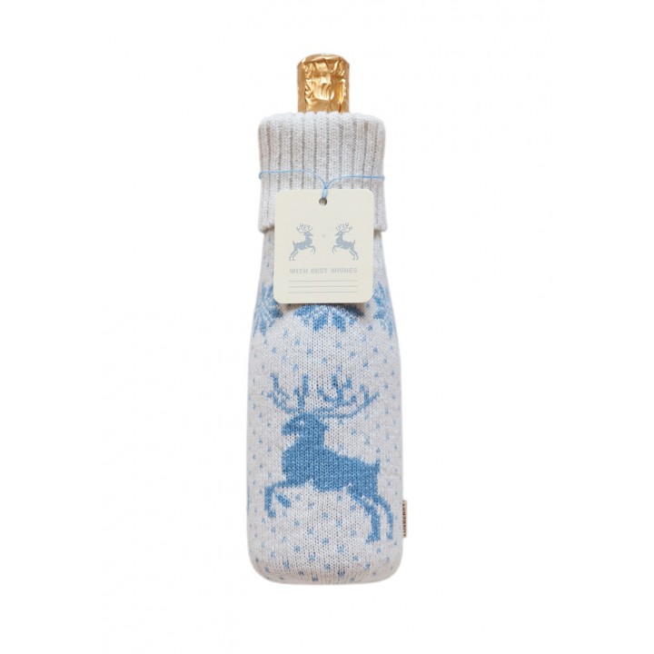 Декоративный чехол на бутылку «Олень», цвет: белый/голубой (one size; 50% шерсть, 50% акрил)