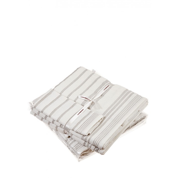Комплект махровых полотенец «SPA №4», цвет: белый/льняной (размеры: 30х50 см (1), 50х100 см (1), 70х140 см (1); гладкотканая/махра: 97% хлопок, 3% лен)